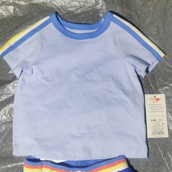 CAT & JACK 3 - 6 month t shirt, short set New NWT Blue, yellow white SUMMER - Picture 3 of 16